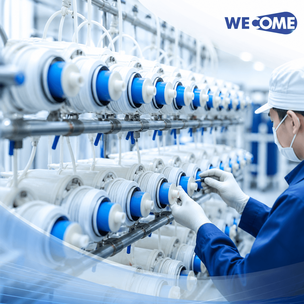 RO membrane production process and testing workflow diagram, 1200 by 675 PNG technical process visual