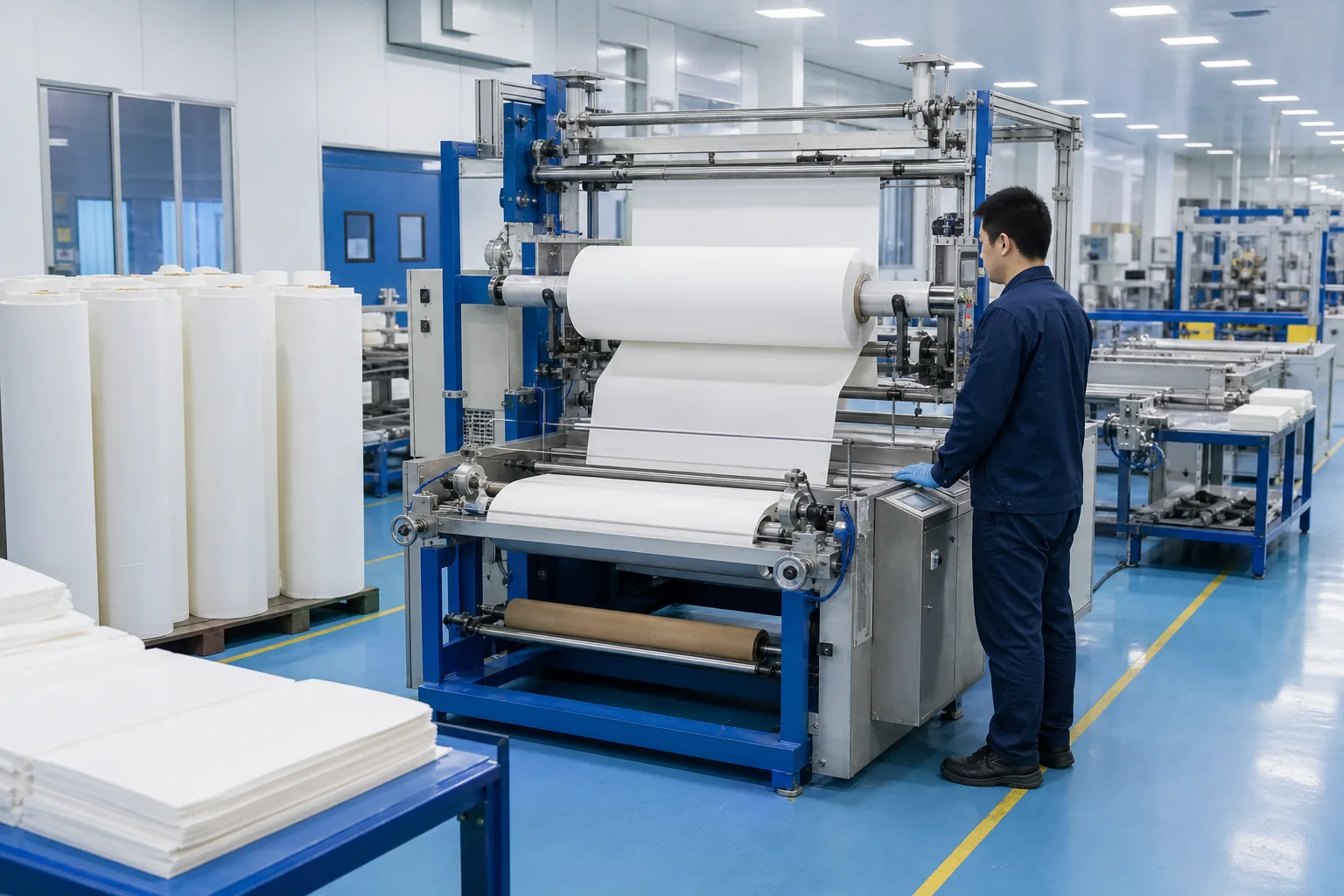 Utility water RO membrane element rolling and testing line for repeatable production