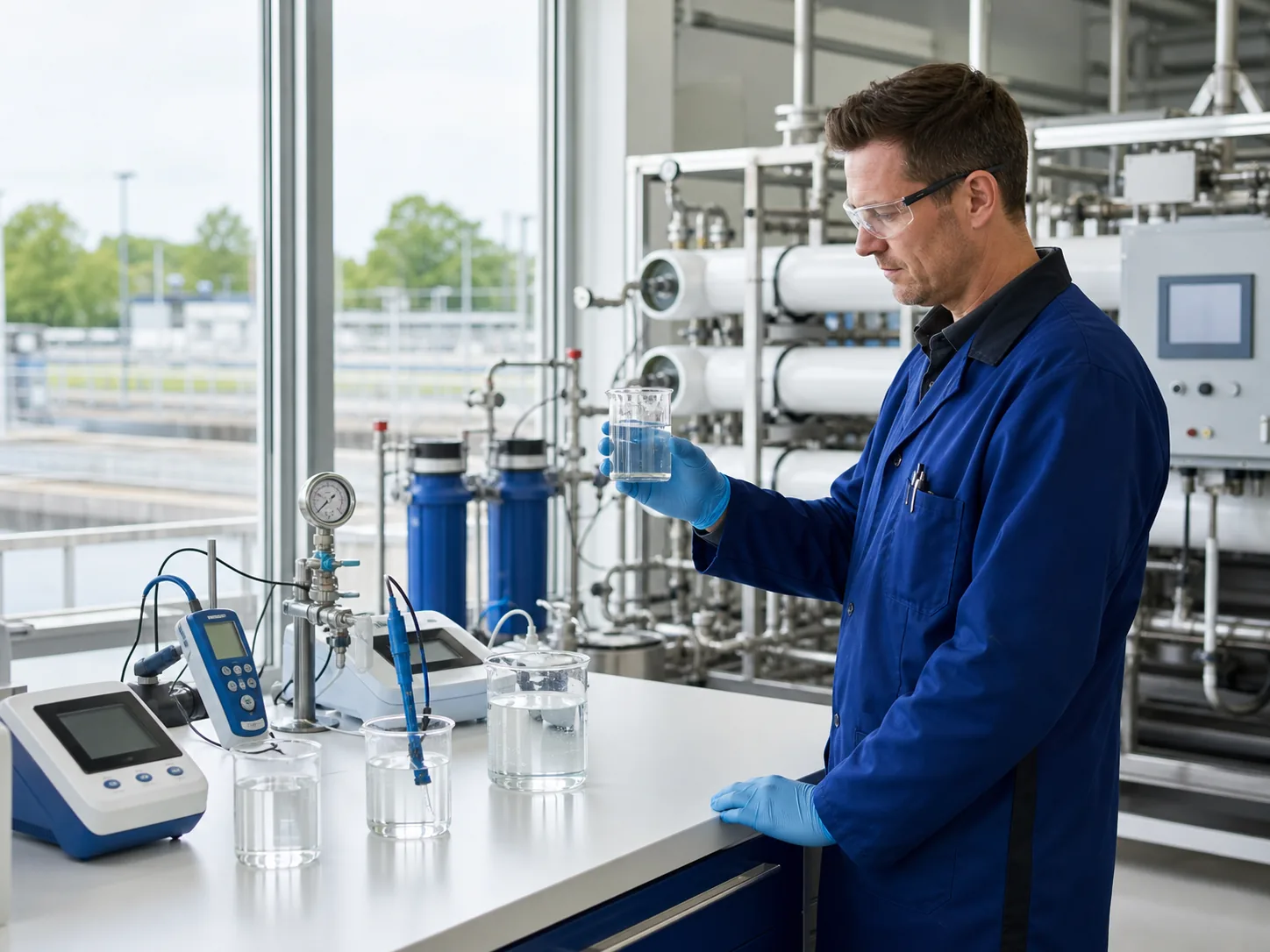 Engineer conducting municipal water and reverse osmosis performance testing