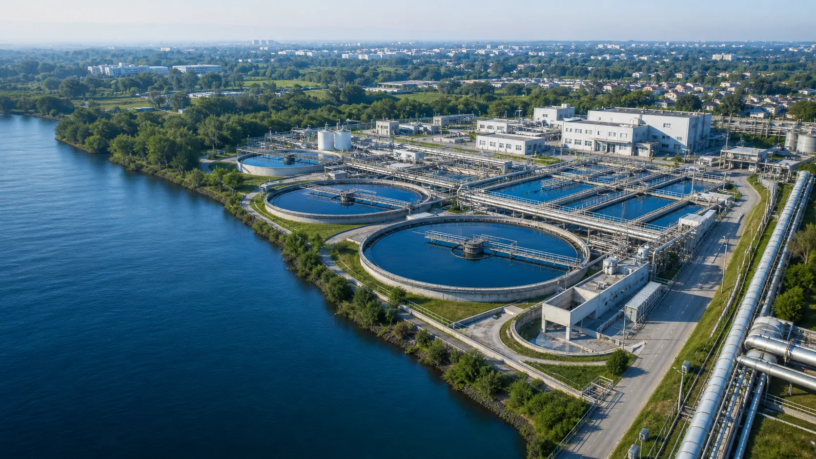 Modern municipal drinking water treatment facility using membrane treatment infrastructure