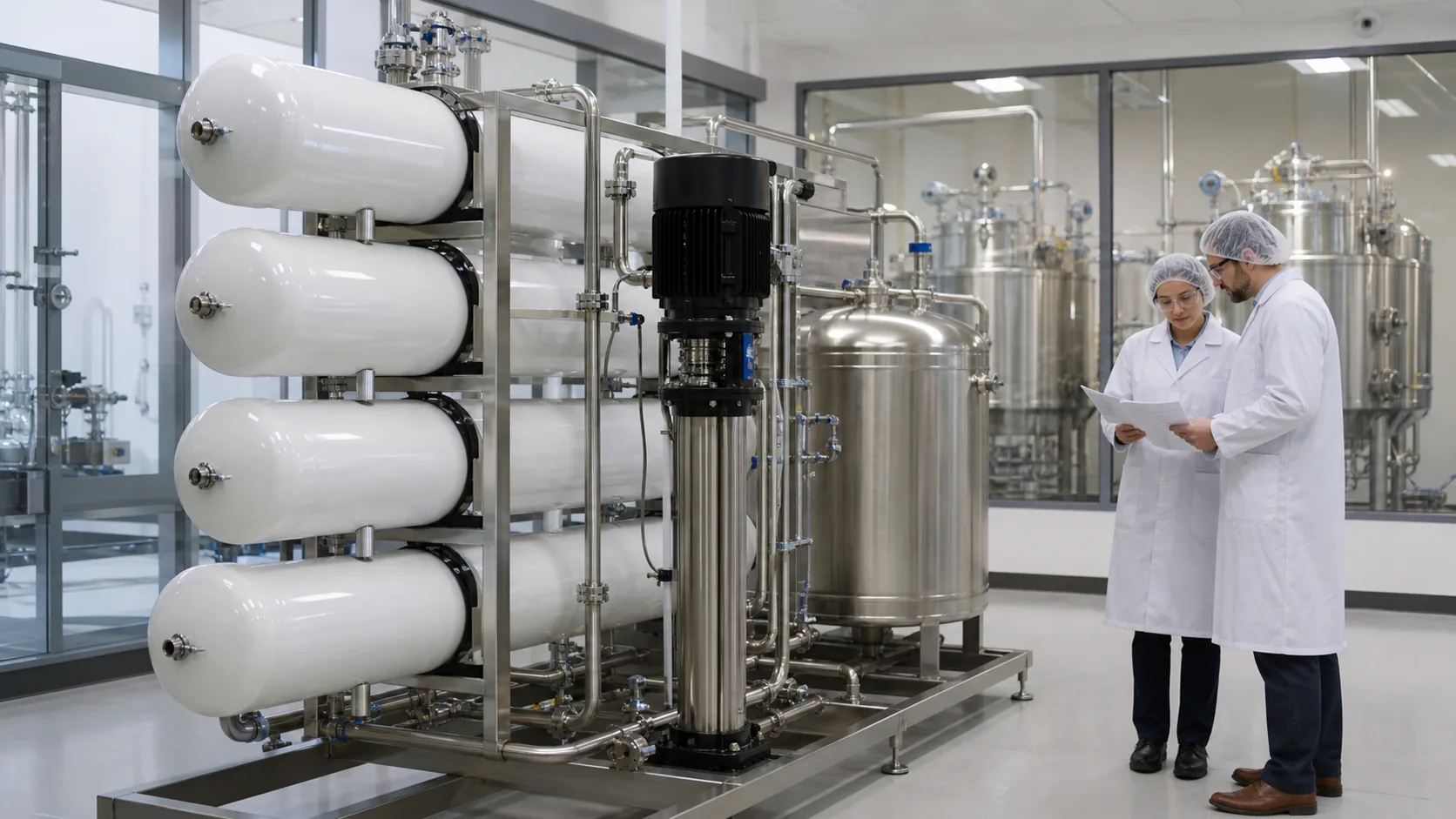 Biopharmaceutical process water reverse osmosis utility beside biologics production