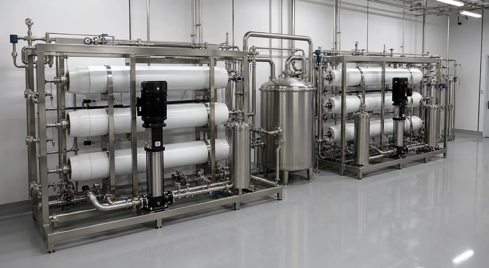 Double-pass RO system for pharmaceutical purified water production