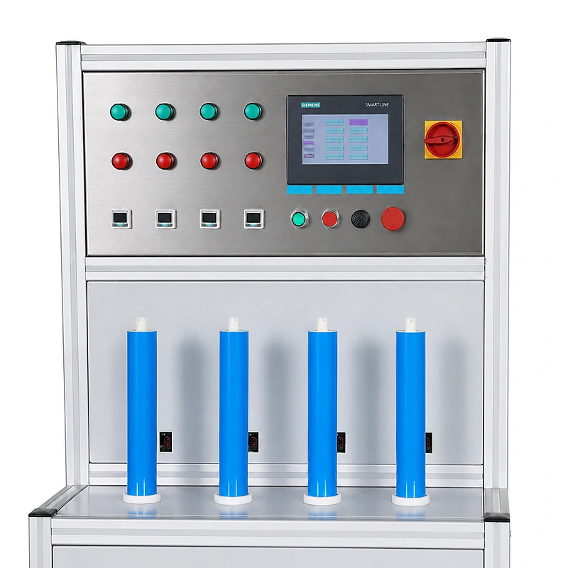 Control panel and four test heads on a household RO membrane vacuum testing machine