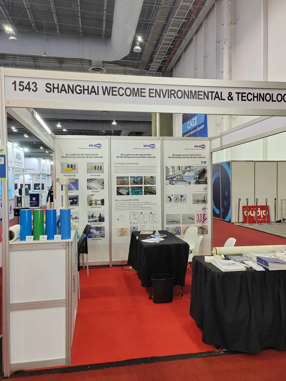WECOME booth displaying RO membrane materials and production solutions in Mexico City